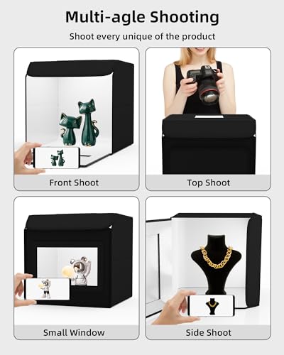Glendan Light Box Photography, 16"x16" Portable Photo Box Shooting Tent Kit with 2 Light Panels (204 LED Lights) & 6 Kinds Double-Sided Backgrounds for Jewelry and Product Photography