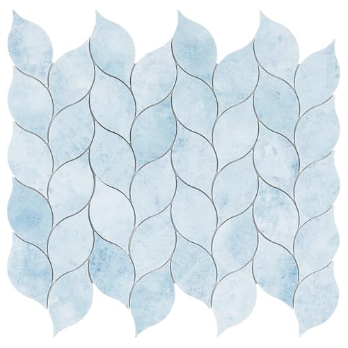 Tilingview 10-Sheet Peel and Stick Backsplash Tile for Kitchen, Self-Adhesive Mosaic Glossy Leaf Stick on Wall Tile with Gaps (Pastel Blue) - color: Leaf Gaps Pastel Blue