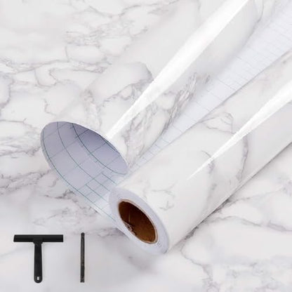 practicalWs White/Gray Marble Contact Paper 17.7 inch x 78.7 inch, Marble Peel and Stick Wallpaper with Tools, Self Adhesive Vinyl Film Contact Paper for Countertops - color: Gray/White-tool, size: 17.7" x 78.7"