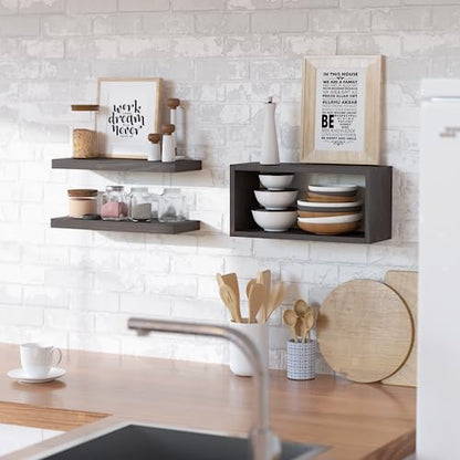 RICHER HOUSE Floating Shelves Set of 3, Modern Bathroom Shelves Wall Mounted Shelves with Invisible Brackets Over Toilet, Rustic Wall Shelves for Bathroom Bedroom, Living Room, Kitchen - Walnut - color: Walnut, size: 2+1