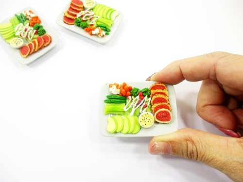 Dollhouse Miniatures Food Ham with Green Salad Ceramic Plate 1:6 Supply 15849