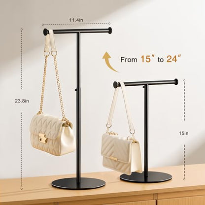 niffgaff 2 Pack 15‘’-24‘’ T Bar Purse Display Stand Tabletop: Adjustable Height Handbag Holder, Countertop Hanging Rack for Long Necklace Scarf Lanyard, Black - color: Black