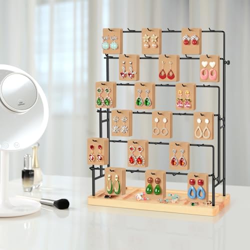 Jewelry Display for Vendors, 36 Hooks Earring Display Stands for Selling, Earring Holder Organizer for Earring Cards, Bracelets, Necklaces, Rings, Keychains Retail-Burlywood - style: 6T-Burlywood