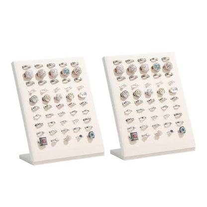 Ring Display Stand, Velvet Ring Holder, 50 Slots Rings Organizer Jewelry Display Tray, L-Shaped Jewelry Organizer Stand for Rings Earrings Selling (2, Beige) - color: Beige
