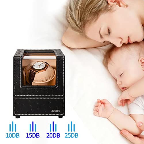 ZOEJOE Watch Winders for Automatic Watches,Single Watch Winder with 4 Modes,AC adapter,Ostrich Black