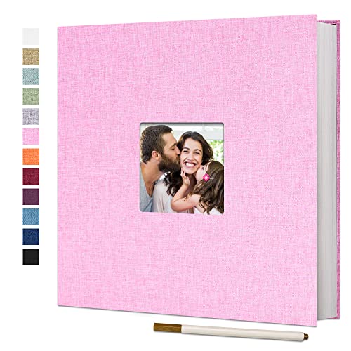Vienrose Large Photo Album Self Adhesive for 4x6 8x10 Pictures Linen Scrapbook Album DIY 40 Blank Pages with A Metallic Pen - color: Pink, size: 11"x10.6" 40pages