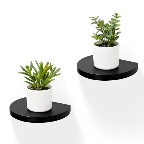 Small Wood Floating Shelves (2-Pack, 6-inch Diameter) - Round Sturdy Invisible Wall Mount Display for Small Plants,Toys,Bathroom,Living Room Storage & Modern Rustic Décor (Black) - color: Black, size: 6 Inch-2 Pcs