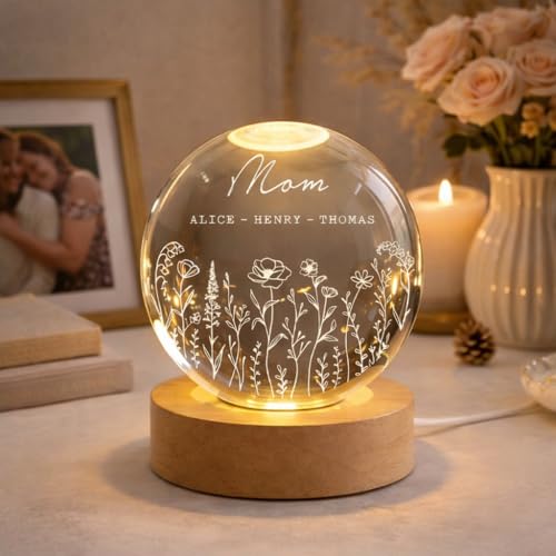 Noni Personalized Grandma's Garden Crystal Ball LED Night Light, Custom Birth Month Flowers, Heartfelt Gift for Grandma, Mom, Mother's Day Style 01 - color: Style 01