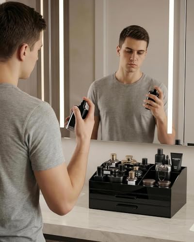 ProCase Cologne Organizer with Drawer, Acrylic Perfume Holder & Bathroom Countertop Organizer for Men & Women, Dresser Vanity Storage for Cologne, Perfume and Skincare -2 Layer - style: 2 Layer