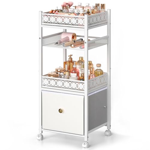 Makeup Organizer, Large Skincare Organizers, Make Up Organizers for Vanity, Makeup Storage Cosmetic Organizer with Drawer, Bathroom Vanity Organizer Makeup Holder Cart for Skin Care Hair Tool Beauty - color: More Modern Style,white