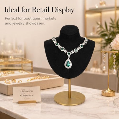 Necklace Display Stand For Selling Velvet Chain Jewelry Bust Holder Organizer With Stainless Steel Stand Jewelry Display - color: Black-7.08in