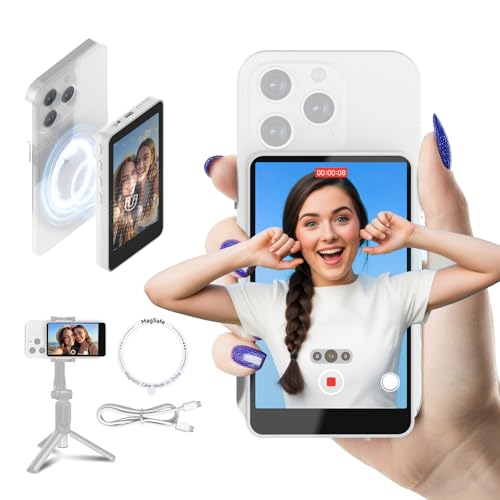 Synco XView Selfie Monitor Screen for iPhone 7-16 Series, Secure Private Wireless P2P, 4K/1080p Magnetic Back Camera Vlog Monitor with 164FT Range for YouTube TikTok (White) - color: White