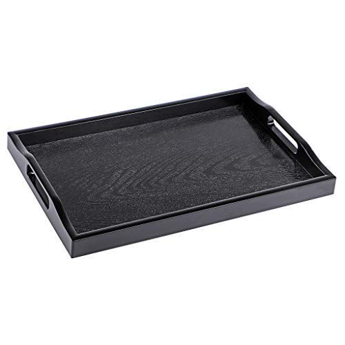 MDLUU Plastic Serving Tray, Ottoman Tray with Cutout Handles, Rectangle Butler Tray for Breakfast in Bed, Coffee Table Decor, Party (Black) - color: Black