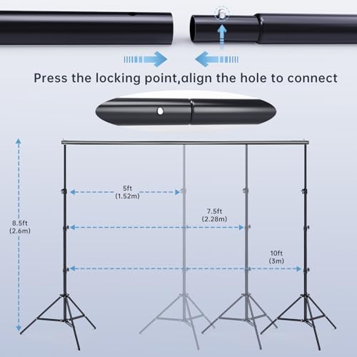 BEIYANG 8.5 x 10 FT Photo Backdrop Stand Kit, Adjustable Background Holder Support System Kit with Carrying Bag, for Photography Video Stutio, Parties Decoration, Advertising Display - size: 8.5*10FT