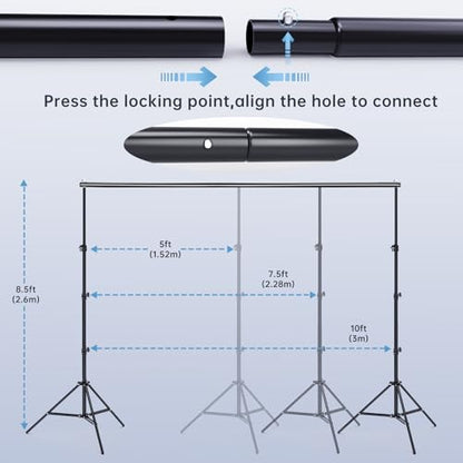 BEIYANG 8.5 x 10 FT Photo Backdrop Stand Kit, Adjustable Background Holder Support System Kit with Carrying Bag, for Photography Video Stutio, Parties Decoration, Advertising Display - size: 8.5*10FT
