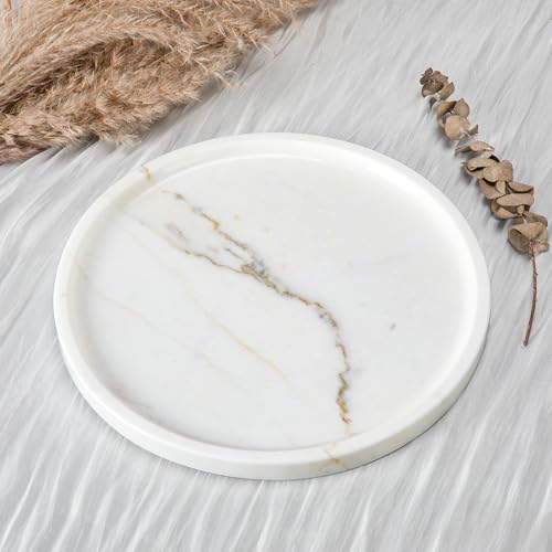 Natural Marble Tray for Home Decor Bathroom Kitchen Vanity Dresser Genuine Marble Storage Tray for Cosmetics/Jewelry Non-Resin/Non-Ceramic 9.8"