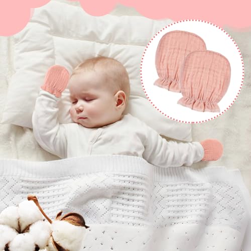 Newborn Baby Muslin Mittens 0-6 Months No Scratch Elastic Wrist Soft Breathable Gloves Bulk Cotton for Infant - color: Cute Color