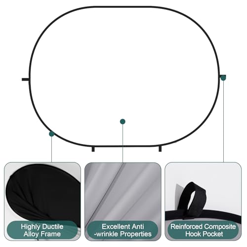 Kate 5x6.5ft(1.5x2m) Collapsible Backdrop White Black Twist Flex Folding Pop up Backgrounds for Photoshoot, Headshots Photo, Video Calls - color: White/Black