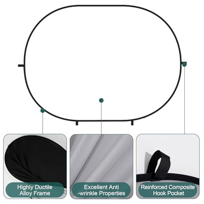 Kate 5x6.5ft(1.5x2m) Collapsible Backdrop White Black Twist Flex Folding Pop up Backgrounds for Photoshoot, Headshots Photo, Video Calls - color: White/Black
