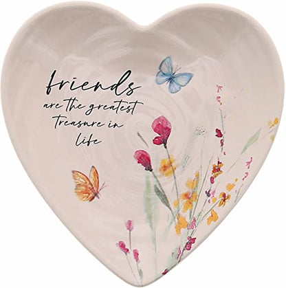 Pavilion Gift Company - Friend - Ceramic Heart-Shaped Keepsake Dish, Watercolor Floral Design, Valentines Day Gift For Girlfriend, Unique Gifts for Friend, Trinket Dish, Ring Holder, Jewelry Dish