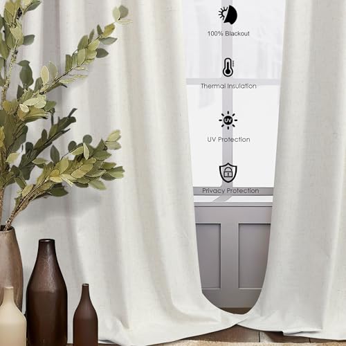 Luxury Linen Extra Long Drapes 132 Inch Blackout Curtains for Bedroom 2 Panel Drop Cloth Cotton Textured Rustic Farmhouse Thermal Darkening Curtain Privacy Room Divider High Ceiling Curtain 11ft Cream - color: Natural, size: 52"W x 132"L (Pack of 2)