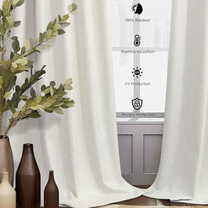 Luxury Linen Extra Long Drapes 132 Inch Blackout Curtains for Bedroom 2 Panel Drop Cloth Cotton Textured Rustic Farmhouse Thermal Darkening Curtain Privacy Room Divider High Ceiling Curtain 11ft Cream - color: Natural, size: 52"W x 132"L (Pack of 2)