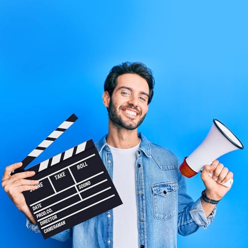 Movie Film Clapboard Hollywood Wooden-Clapper Board Directors Photography Studio Video TV Clapper Board with Erasable Pen Movie Theater Props Decor，Black Clap Board 10.5 X 11.7 inches (Black)