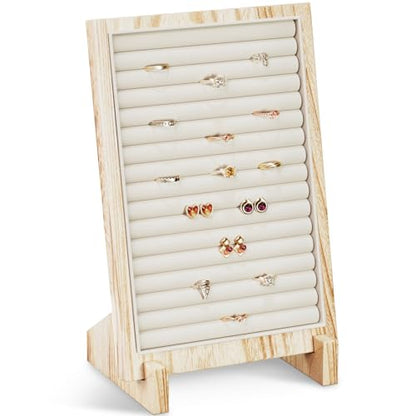Lolalet Wooden Jewelry Display Series, Necklace Bracelets Earrings Rings Jewelries Stand Freestanding Natural Wood Holder Rack for Selling Vendor Store -1 Pack, Ring - color: Ring