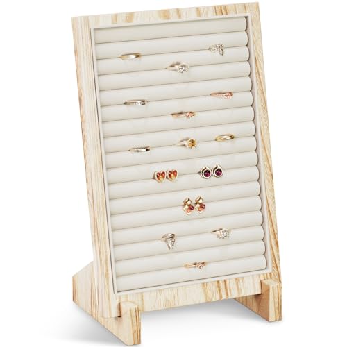 Lolalet Wooden Jewelry Display Series, Necklace Bracelets Earrings Rings Jewelries Stand Freestanding Natural Wood Holder Rack for Selling Vendor Store -1 Pack, Ring - color: Ring