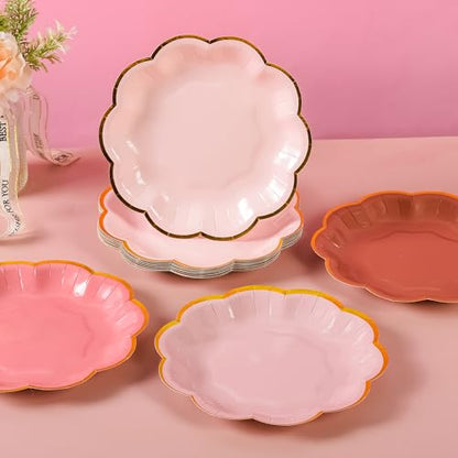 AimFun 48 Pcs Dusty Pink Party Plates Gradient Color Dessert Paper Plate 7inch Gold Foil Scalloped Edge Disposable Cake Plates for Tea Party Birthday Bridal Baby Shower Wedding Party Supplies - color: Dusty Pink