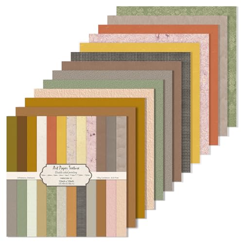 Scrapbook Paper, 24 Sheets 160gsm Double Sided Vintage Print Ideal Scrapbook Supplies and Paper Craft Supplies Rustic Crafts, Nature Journaling and Home Decor (Art Paper Texture, 12x12 Inches) - color: Art Paper Texture