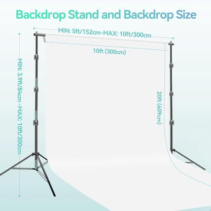 EMART Portable Photography Backdrop Stand Kit 10 x 10 ft with 10 x 20 ft White Backdrop, Adjustable Background Support System for Photo Video Studio, Photoshoot, Party, Live Game, Interviews - size: 10*10ft Stand/10*20ft Backdrop