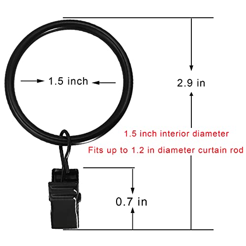 WeeksEight 100 Pack Black Curtain Rings with Clips, Curtain Hooks Hangers Clip Rings for Hanging Drapes Bows Hat, Drapery Rings 1.5 in I D, Fits up to 1.2 in Diameter Curtain Rod. - color: Black, size: 1.5" I D Set of 100