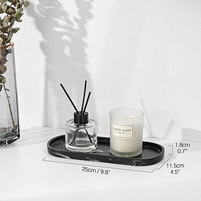 Luxspire Bathroom Vanity Tray Kitchen Soap Tray, Oval Toilet Tank Tray, Bathroom Countertop Organizer Tray for Jewelry Perfume Soap Dispenser Candle - 9.8 Inch, Matte Ink Black - color: Ink Black, style: Small