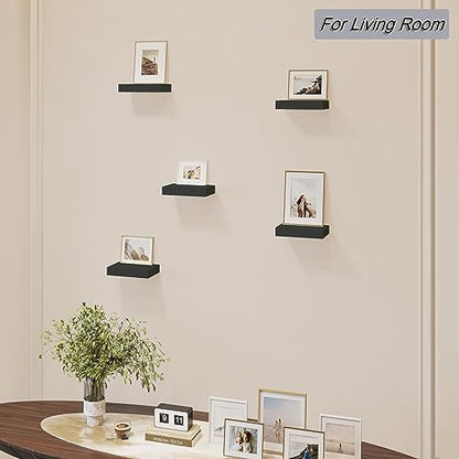 HAO Small Floating Shelf 6 inch Wall Mounted Mini Hanging Display Shelves for Living Room Bedroom Bathroom Set of 3 Black - color: Black, size: 5.5 Inch,Set of 3