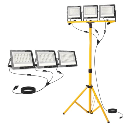 27000 Lumen LED Work Lights on Stand - 3 Head Portable Tripod Work Light- IP65 Waterproof Construction Lights with Stand for Outdoor Indoor Job Site Workshop Garage Commercial Flood Light with Stand - size: 27000lumen