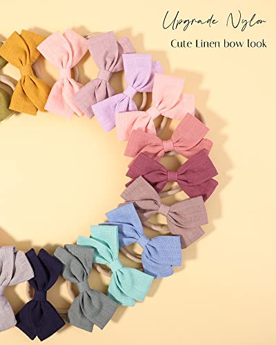 jollybows 30pcs Baby Girls Nylon Hair Bows Headbands Linen Bands Elastic Accessories for Kids Infants Newborn (3-30 PCS Solid Linen) - color: 2- 30PCS baby headbands