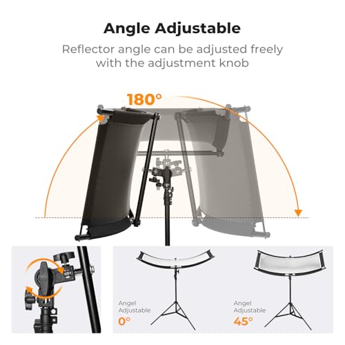 K&F CONCEPT U-Shape Reflector Curved Reflector 100x45cm with 4-in-1 Reflective Fabric, Black/Gold/White/Silver, with 1.5m Stand, with Storage Bag, for Photography Studios - size: 39.3*17.7inch