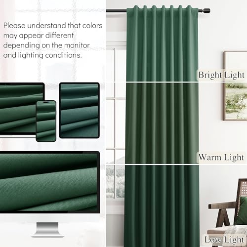 Green Linen 100% Blackout Curtains 120 Inches Long 2 Panels Set Modern Room Darkening Black Out Thermal Insulated Noise Cancelling Patio Door Bedroom Dining Room Back Tab Hook Belt 52x120 10Ft - color: Green, size: 52"W x 120"L (Pack of 2)