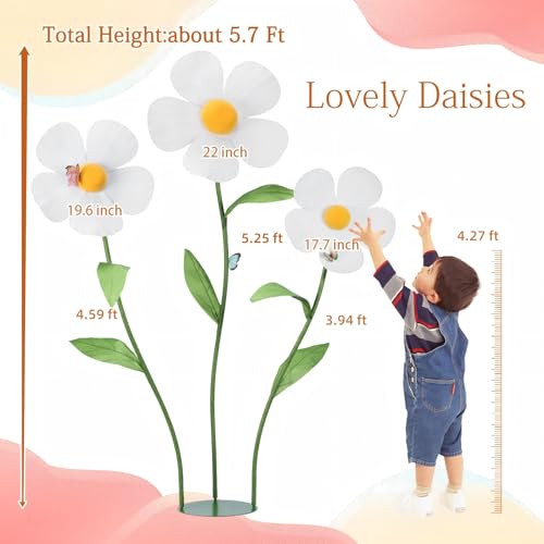 5.7 Ft Giant Artificial Flowers Large Five-Petaled Daisy Big Flowers Decoration for Birthday Party Garden Office Home Wedding Graduation Shop Window Display(White) - color: White