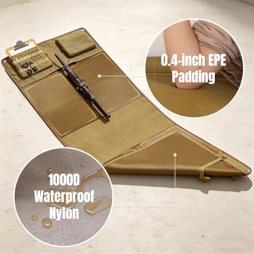 IC ICLOVER Shooting Mat, Tactical Prone Padded Shooting Mats, with 2 Pockets & Molle Webbings & Bipod Holder, Extra Large Non-Slip Waterproof Foldable Pad Blanket for Long Range Rifle Shooting Hunting