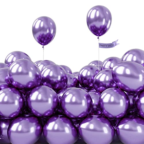 PartyWoo Metallic Purple Balloons 50 pcs 5 Inch Small Mini Chrome Purple Latex Balloons for Mardi Gras Graduation Wedding Baby Shower Anniversary Birthday Party Decorations Purple-G105 - color: Purple-g105, size: 5 inch