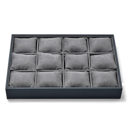 Grey Microfiber Watch Jewelry Storage Tray for Drawer Watch Pillow Organizer Display Tray - size: 12 Grid with Pillow