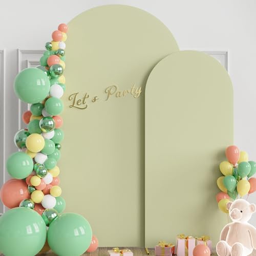 Wokceer Wedding Arch Backdrop Cover 7.2FT, 6FT Spandex Fitted Wedding Arch Stand Covers 2 Set Round Top Chiara Backdrop Stands Cover for Birthday Party Ceremony Banquet Decoration Sage Green - color: Light Sage Green, size: 7.2FT,6FT