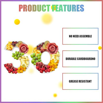 Charcuterie Cardboard Number Fillable Shaped Treat Decorative Box Anniversary Birthday Table Centerpiece (30 Style, 9inch) - size: 9inch, style: 30 Style