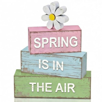 GlikCeil 4 Pcs Spring Table Decoration Daisy Wooden Block Sign Daisy Spring Table Decor Centerpieces Farmhouse Rustic Tiered Tray Tabletop Decor for Home Office Desk Kitchen Shelf Decors - style: Daisy