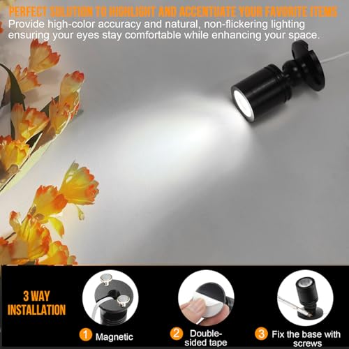 Taysing LED Spot Light Indoor Little Mini Spotlight Accent Lights for Display, Paintings, Pictures, Plants, Jewelry, Shelves, Cabinets, Posters, Showcase(Cold White 4 Pack Dimming&Timing) - color: Cold White-4 Pack Smart Switch