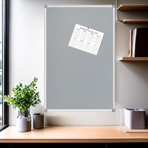 36x24-Inch Gray Felt Bulletin Board with Silver Aluminum Frame – Perfect for Home, Office, and Classroom - size: 24 x 36 inch