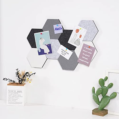 LAJAR 8 Pcs Hexagon Felt Bulletin Board Tiles, Self Adhesive Felt Pin Board Wall Tiles for Photos, Pictures, Memos (Gray) - color: Gray