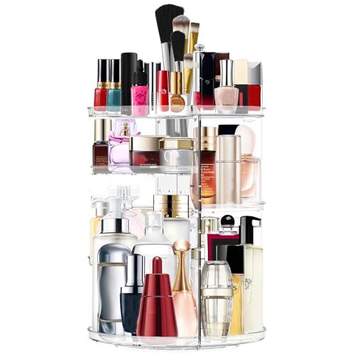 Makeup Organizer 360 Rotating Cosmetic Organizer DIY Adjustable Makeup Carousel Spinning Holder Rack, Large Capacity Cosmetic Storage Box Makeup Brushes Organizer for Vanity Countertop (Clear) - color: A-Clear